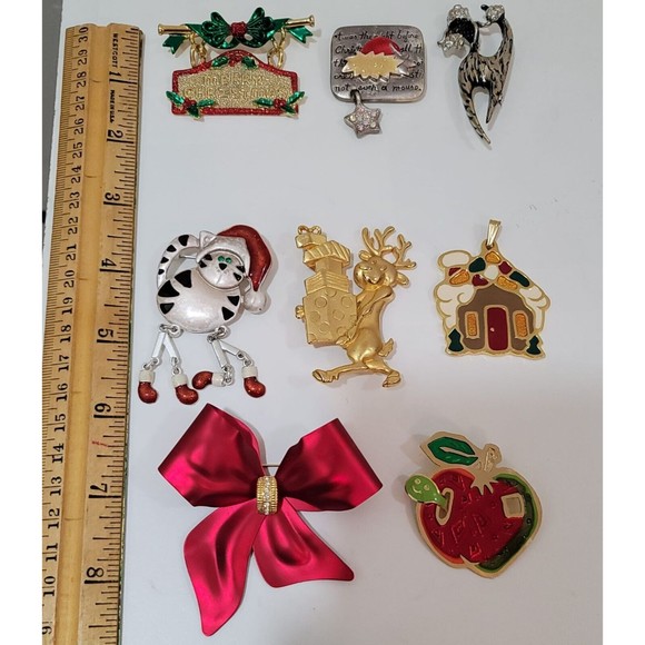 Lot of Christmas 8 pc.VTG AJC Danecraft AJMC NR broosh Wallaci Silversmiths pe - Picture 7 of 12
